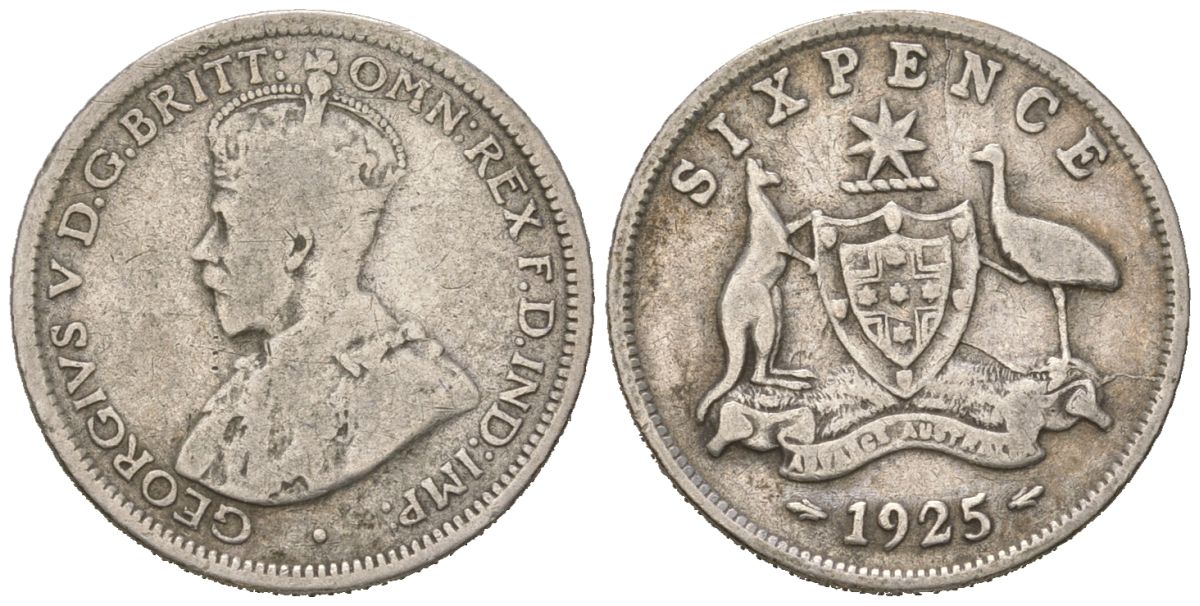 Австралия 6 пенсов 1925 Георг V (1910-1936) KM 25 серебро 71-363