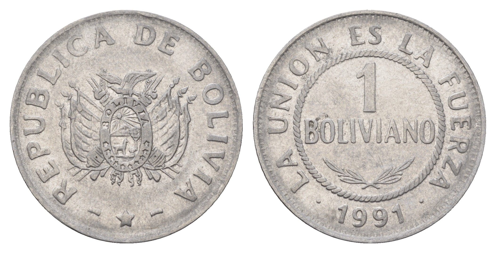Боливия 1 боливиано 1991 KM 205 нержавеющая сталь 4700-1247