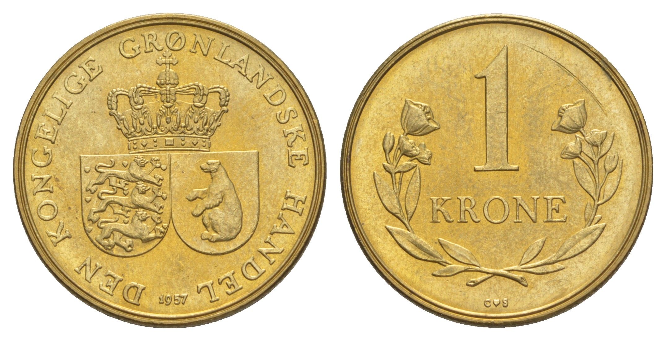 Гренландия 1 крона 1957 KM 10 алюминиевая бронза UNC 3711-2135