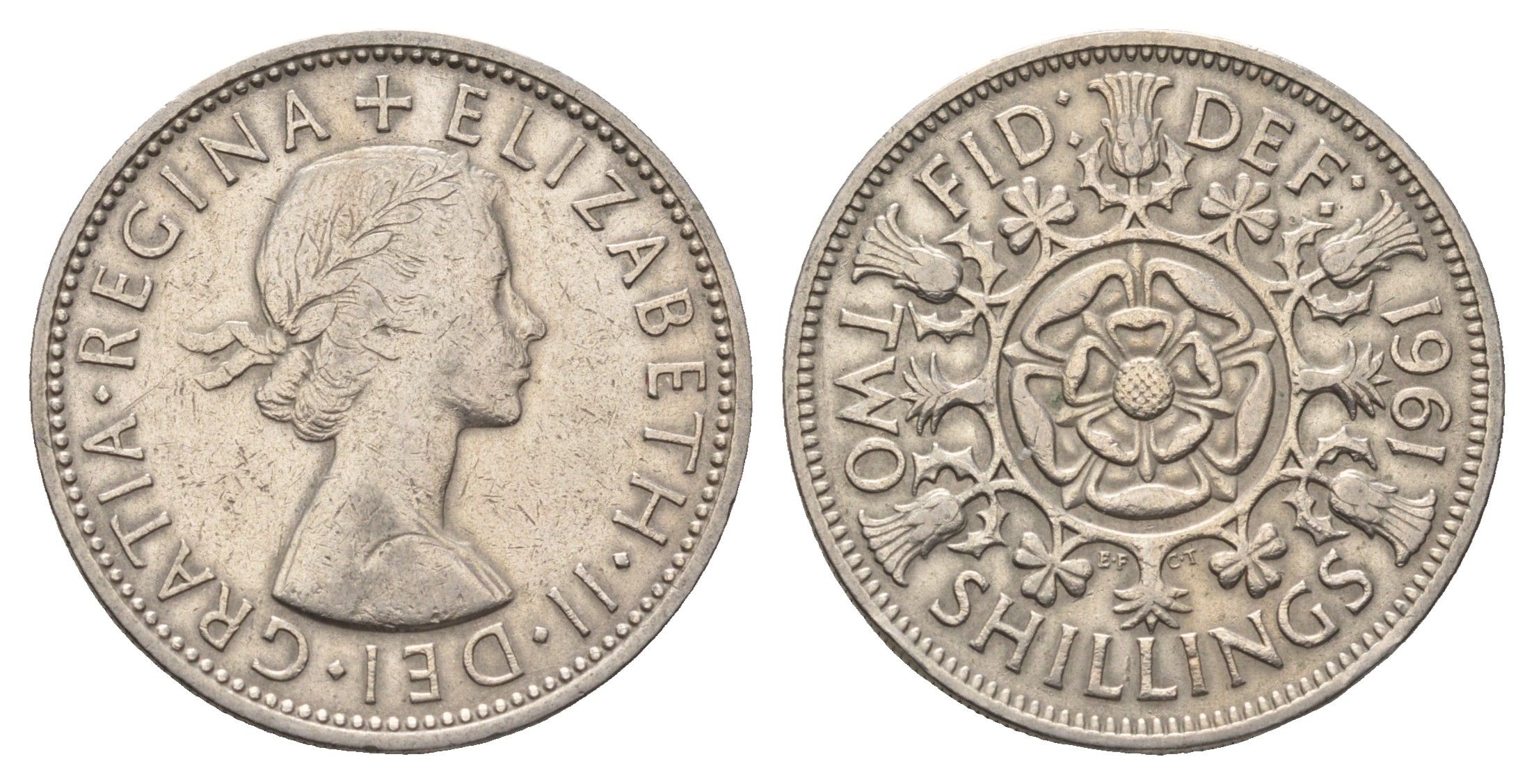 Великобритания 2 шиллинга (флорин) 1961 Елизавета II (1952-2022) KM 906, Spink 4146 медно-никель 4692-413