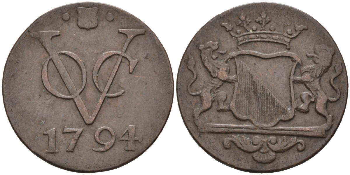 Нидерландская Восточная Индия, Утрехт (Утрехт) 1 дуит 1794 KM 111.1 медь 4577-332