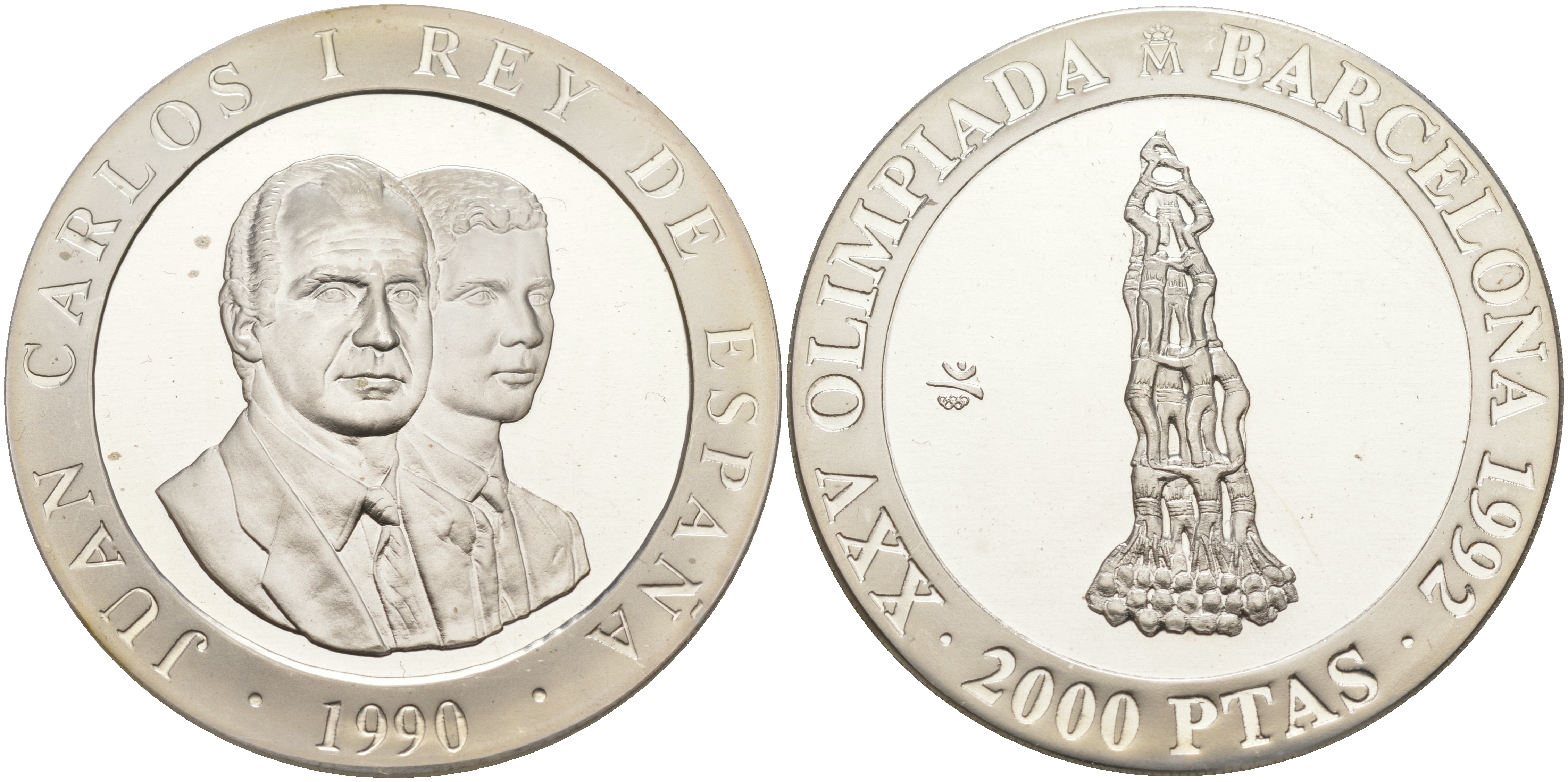 Испания 2000 песет 1990 XXV летние Олимпийские игры 1992 года в Барселоне, гимнастическая пирамида KM 863 серебро PROOF 1072-8-22