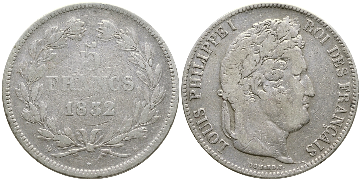 Франция 5 франков 1832 H, Луи Филипп I (1830-1848) KM 749.5 серебро 1066-6-16