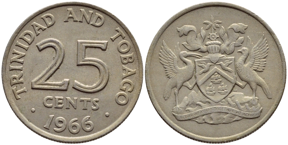 Тринидад и Тобаго 25 центов 1966 герб KM 4 медно-никель 4396-644