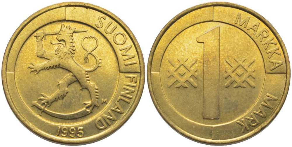ФИНЛЯНДИЯ 1 МАРКА 1995 М KM 76 алюминиевая бронза 117-315