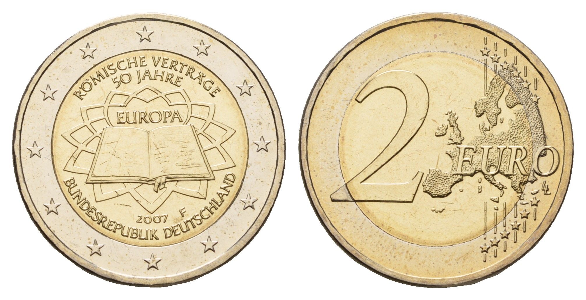 Германия 2 евро 2007 F, 50 лет подписанию Римского договора KM 259 биметалл UNC 1096-2-41