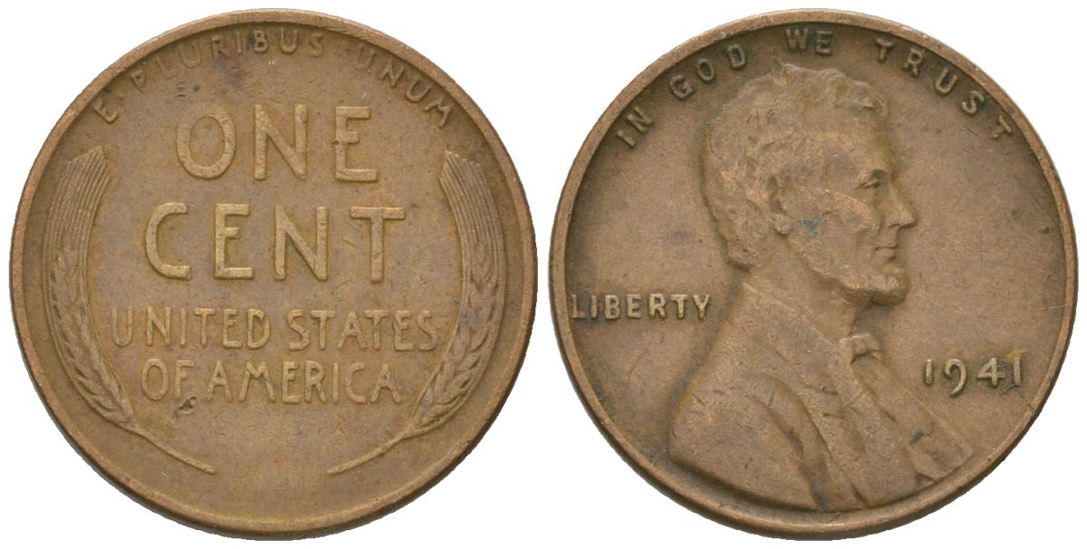 США 1 цент 1941 Линкольн KM 132 бронза 4567-649