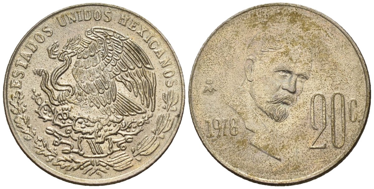 Мексика 20 сентаво 1978 Франциско Индалеси KM 442 медно-никель 4596-1118