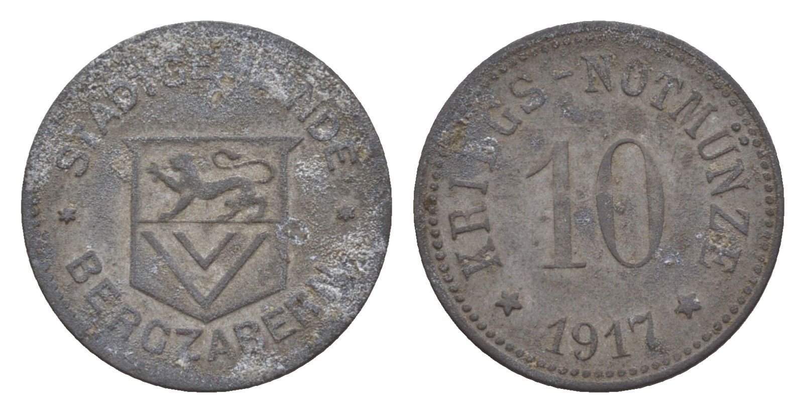 Бергцаберн 10 пфеннигов 1917 Funck 37.2, Men05 1804.2, Men18 2333.2 цинк 4547-646