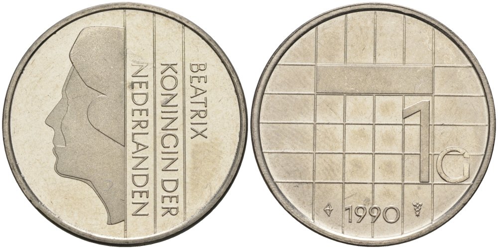 Нидерланды 1 гульден 1990 Беатрикс (1980-2013) KM 205 никель UNC 4579-445