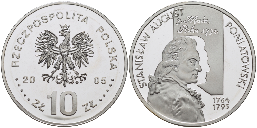 Польша 10 злотых 2005 MW, Станислав Август Понятовский (1764-1795) KM 552 серебро PROOF 1074-8-54