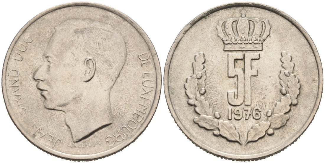 Люксембург 5 франков 1976 Великий герцог Жан (1964-2000) KM 56 медно-никель 4571-444
