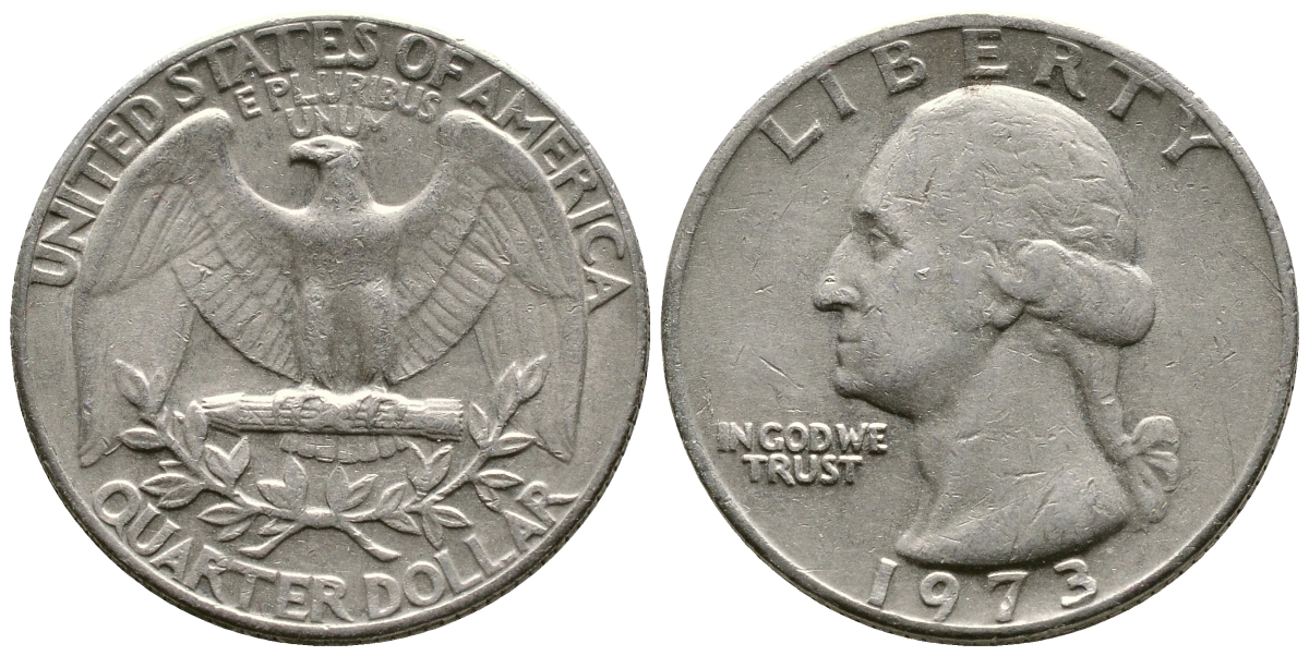 США 25 центов (квотер) 1973 Вашингтон KM 164а медь плакированная медно-никелем 57-622