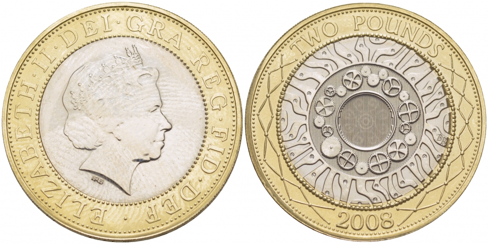 Великобритания 2 фунта 2008 Елизавета II (1952-2022) KM 994, Spink 4570 (K9) биметалл UNC 51-4215