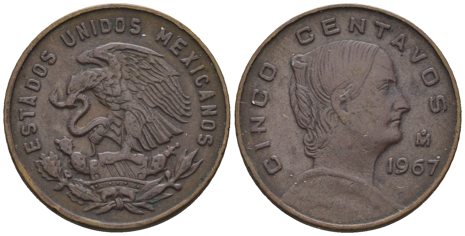 Мексика 5 сентаво 1967 Мо, Жозефа Ортис де Домингес KM 426 латунь 4609-342