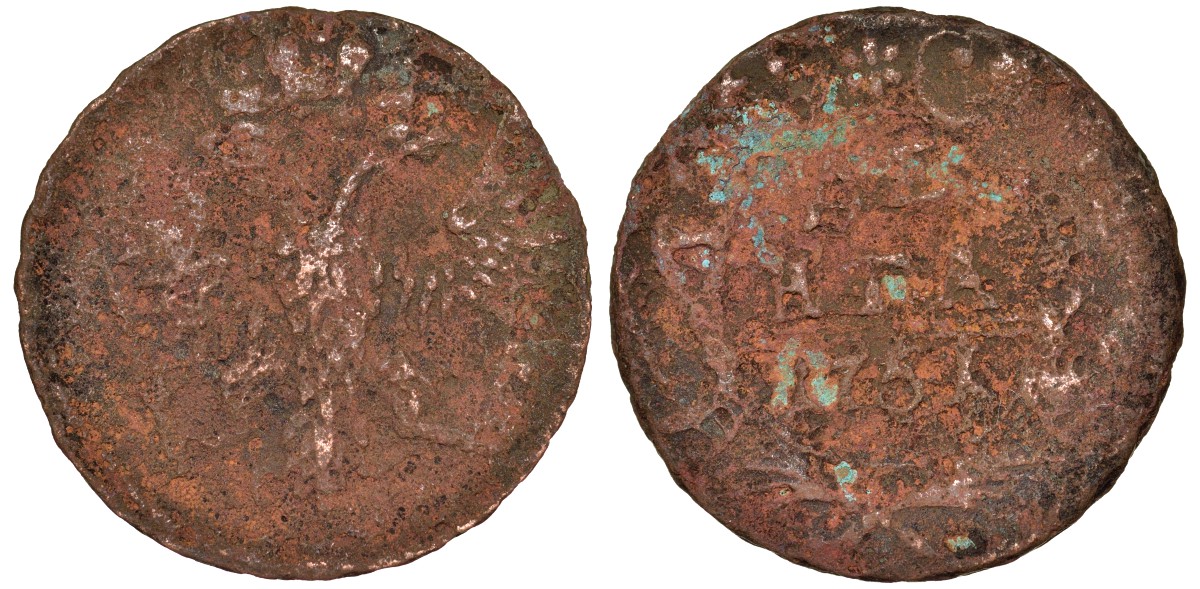 Россия 1 деньга 1751 медь 51-3656