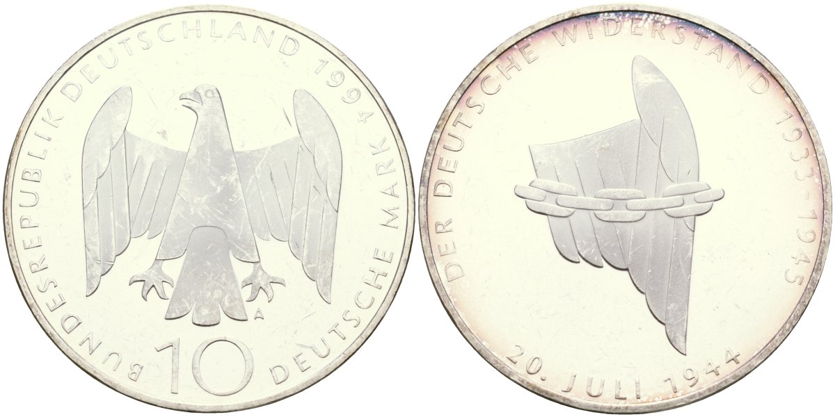 ФРГ 10 марок 1994 G, 250 лет со дня рождения Иоганна Готфрида Гердера KM 184 серебро PROOF 11-183-23