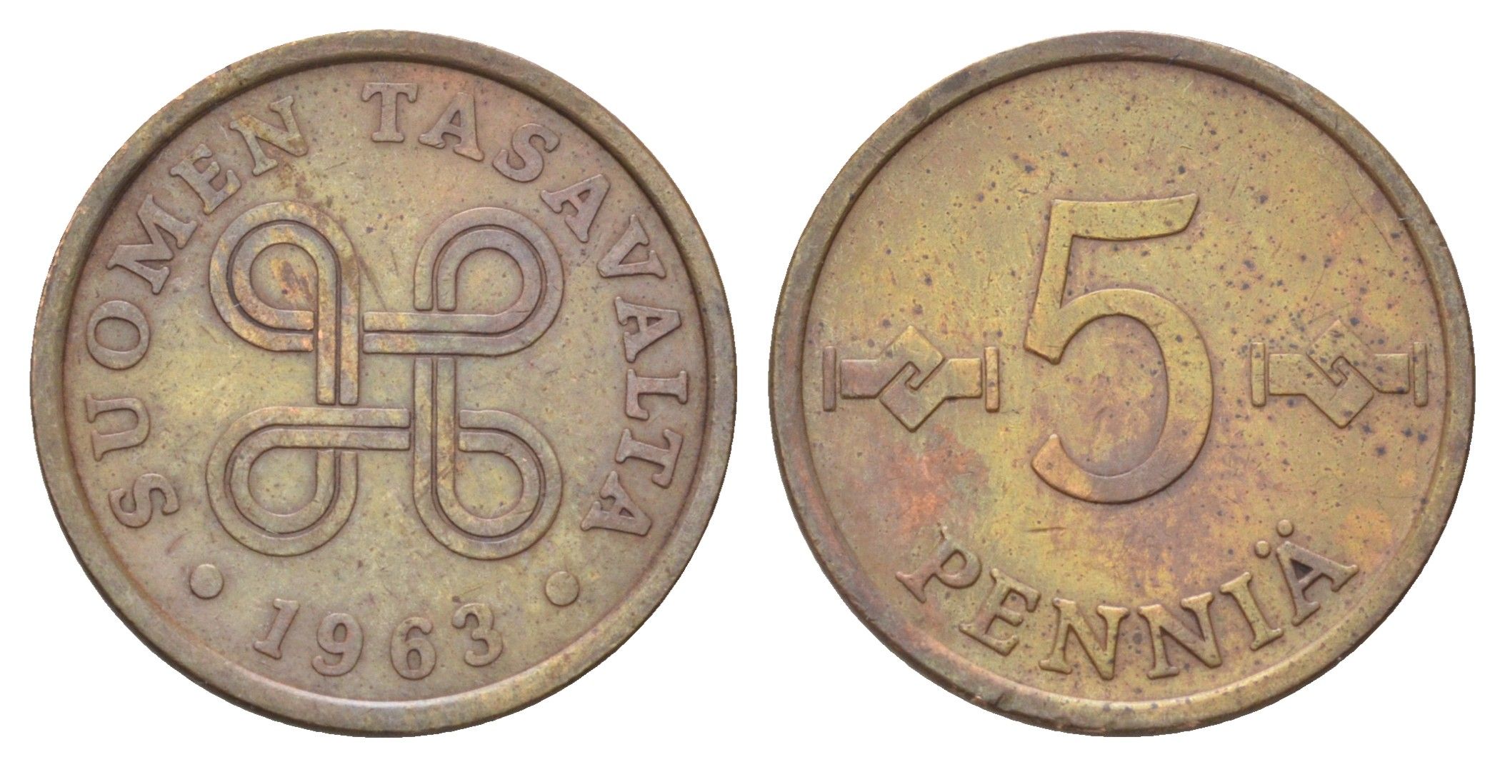 Финляндия 5 пенни 1963 KM 45 медь 4668-847