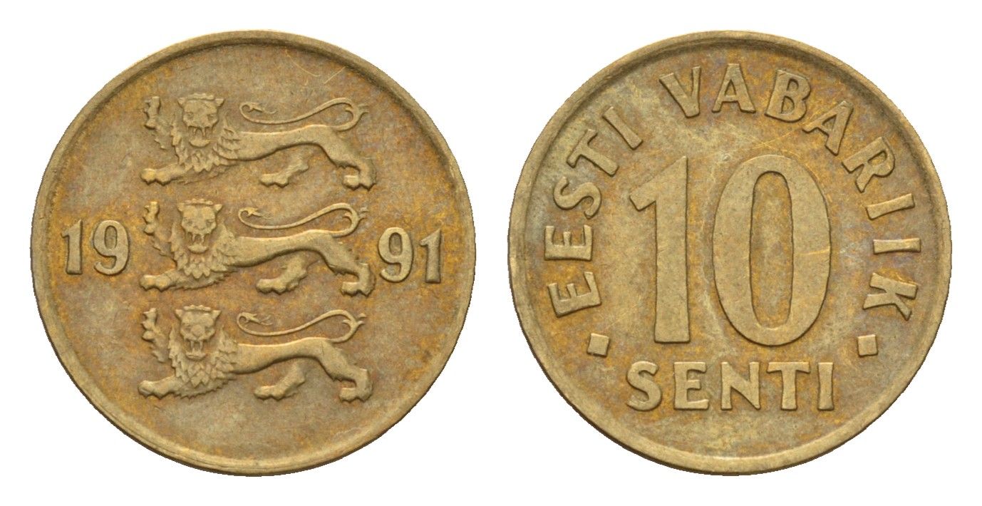 Эстония 10 сентов 1991 KM 22 латунь 192-314