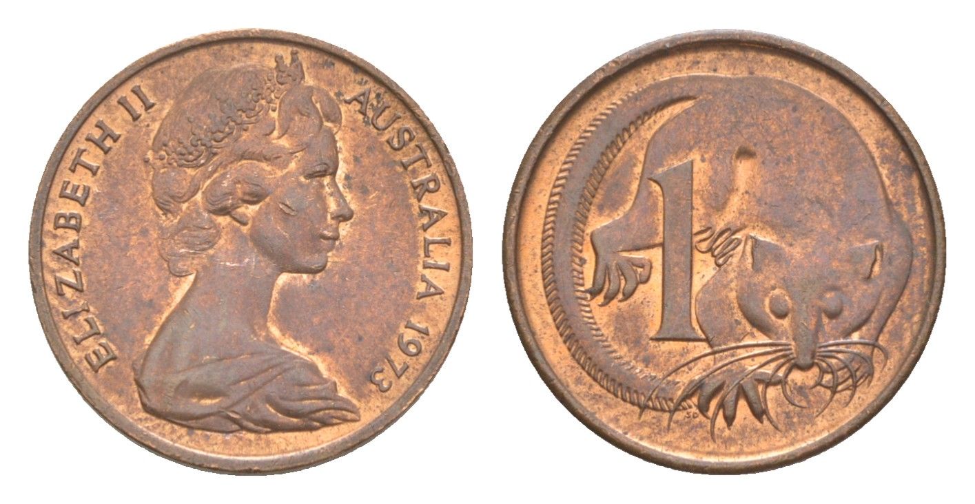 Австралия 1 цент 1973 Елизавета II (1952-2022), молодой портрет, опоссум KM 62 бронза UNC 4585-349