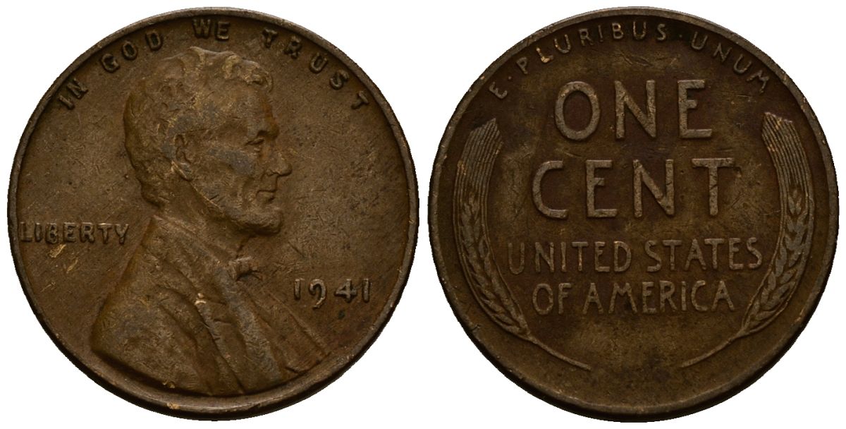 США 1 цент 1941 Линкольн KM 132 бронза 4164-824
