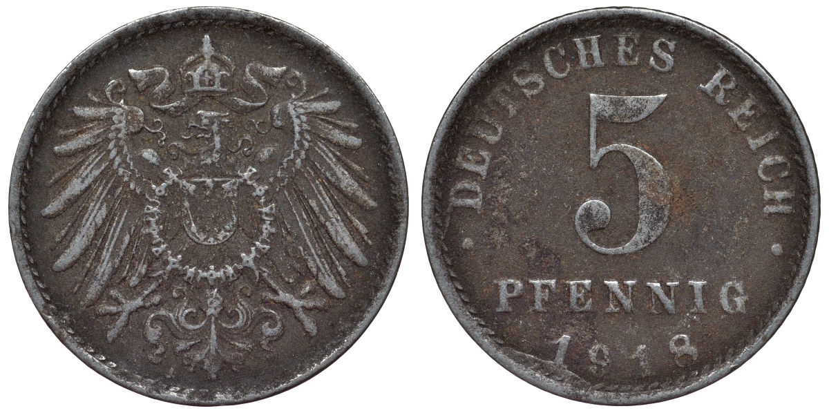Германия 5 пфеннигов 1918 A KM 19, J. 297, Weege 5 железо 4118-1153