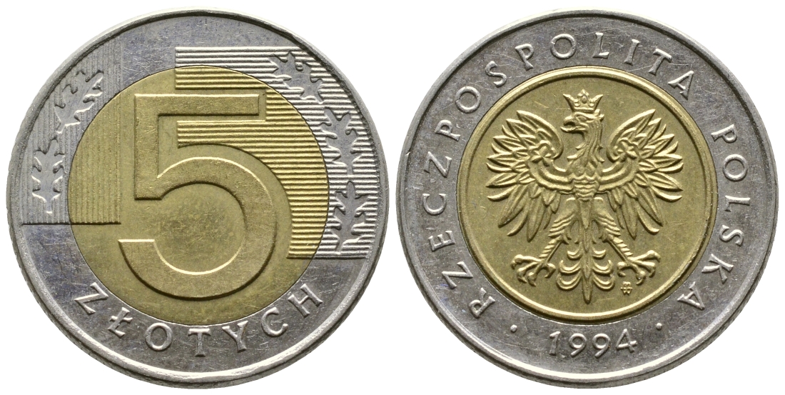 Польша 5 злотых 1994 MW KM 284 биметалл 4610-937