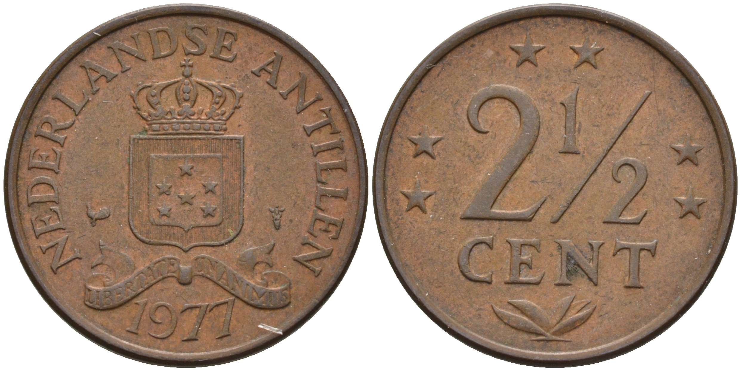 Нидерландские Антилы 2 1/2 цента 1977 Юлиана (1948-1980) KM 9 бронза 4595-427