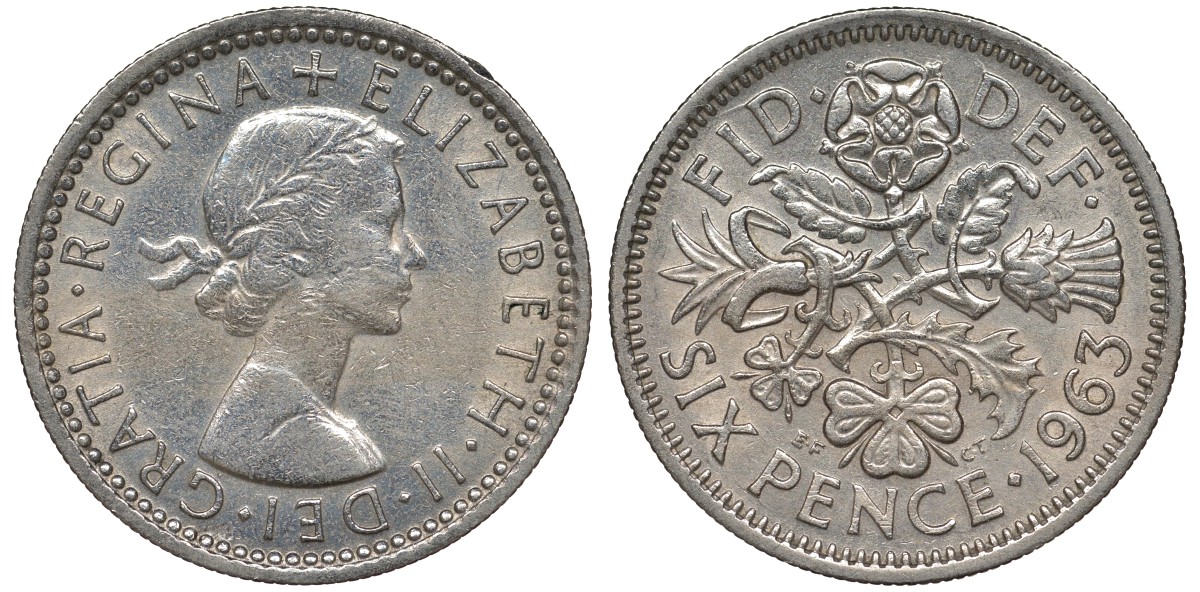Великобритания 6 пенсов 1963 Елизавета II (1952-2022) KM 903, Spink 4149 медно-никель 4122-625