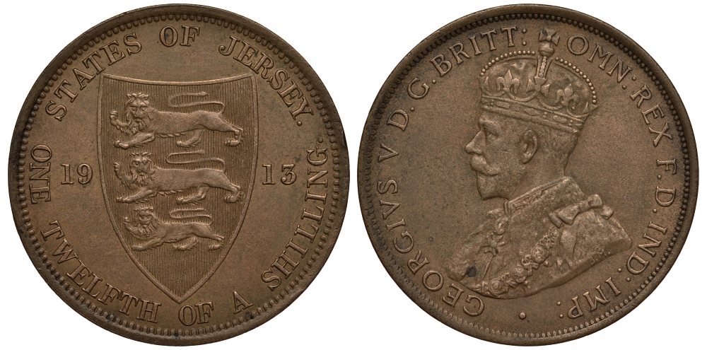 Джерси 1/12 шиллинга 1913 Георг V (1910-1936) KM 12 бронза aUNC 650-1121