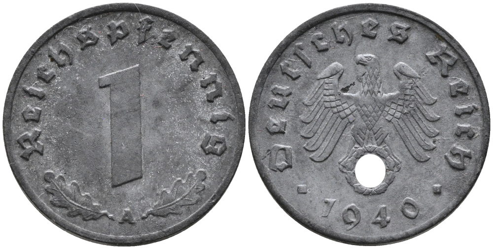 ГЕРМАНИЯ 1 РЕЙХСПФЕННИГ 1940 A KM 97, J.369 цинк 96-647