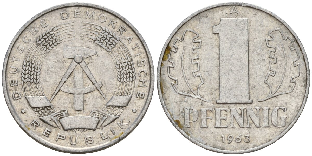 ГДР 1 пфенниг 1963 A KM 8.1 алюминий 39-1252