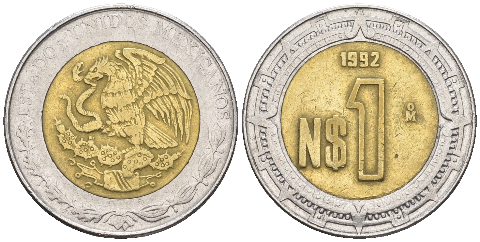 Мексика 1 песо 1992 KM 550 биметалл 87-721