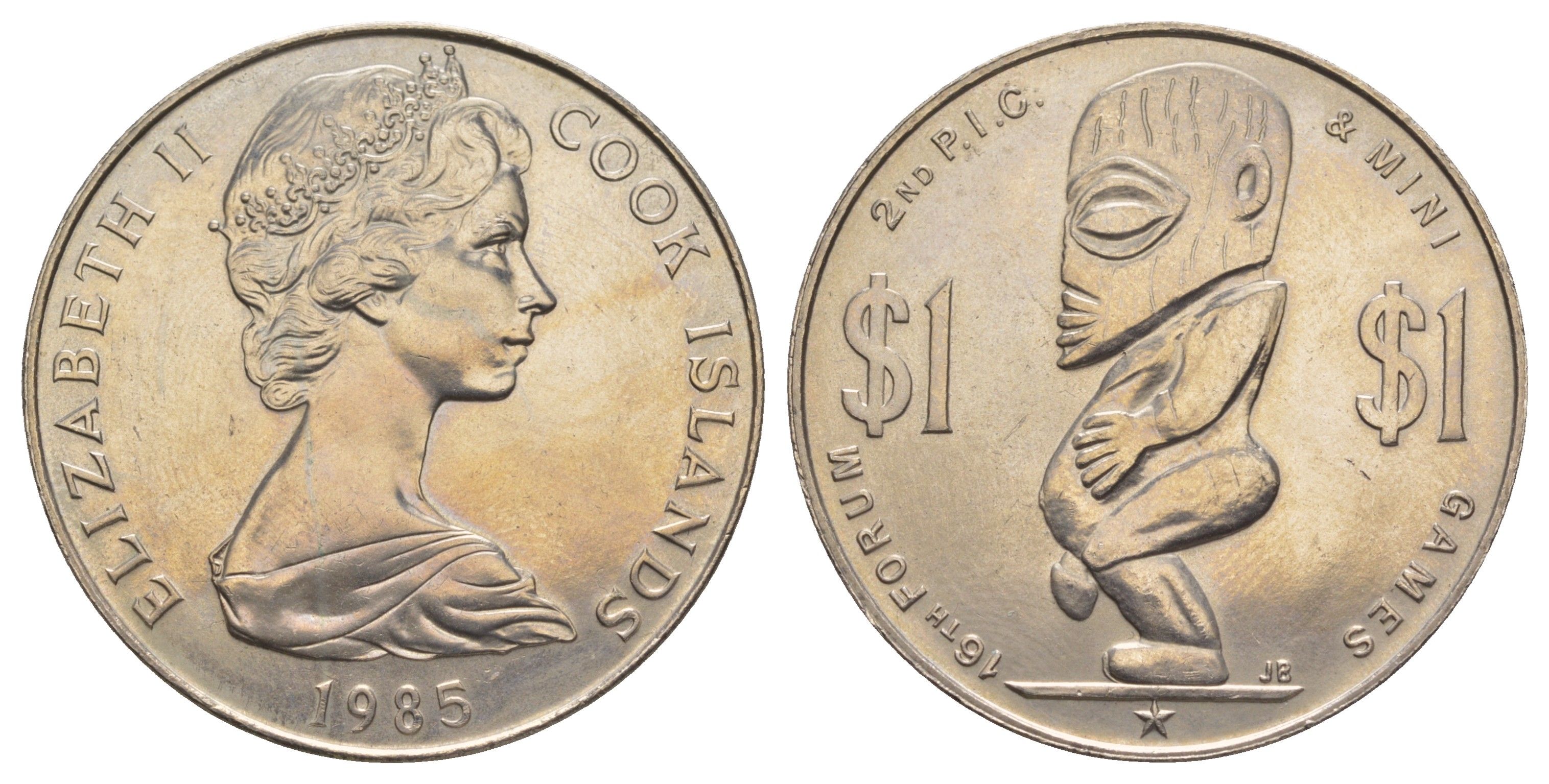 Острова Кука 1 доллар 1985 16th Forum, 2nd P.I.C. and Mini Games KM 30 медно-никель BU 4184-913