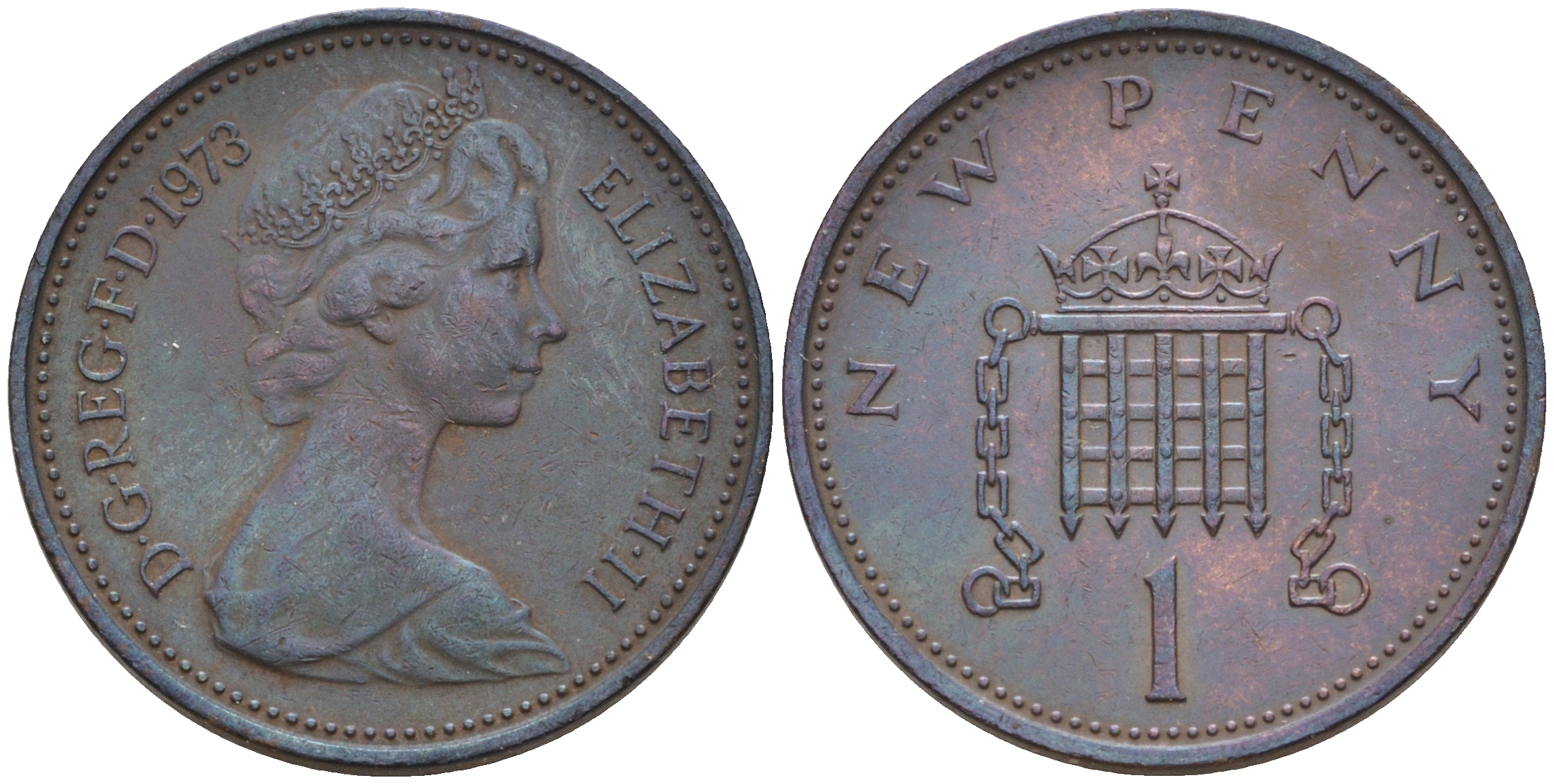 Великобритания 1 пенни 1973 Елизавета II (1952-2022) KM 915, Spink 4237 (B1) бронза    4147-353