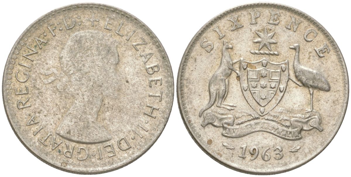 Австралия 6 пенсов 1963 Елизавета II (1952-2022) KM 58 серебро 4623-316