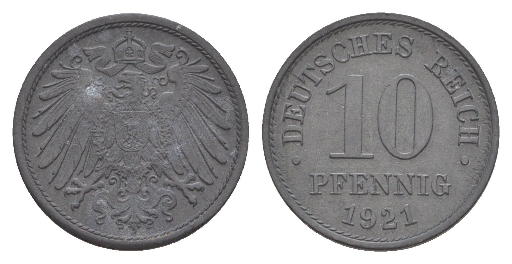 Германия 10 пфеннигов 1921 KM 26, J. 299 цинк 4640-344