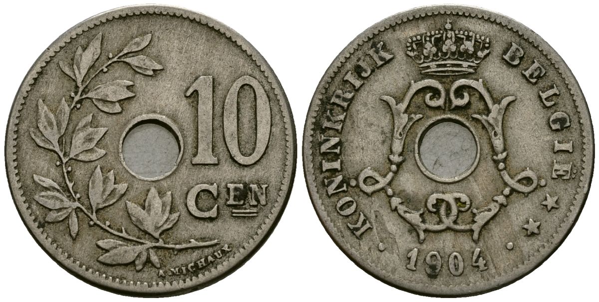 Бельгия 10 сантимов 1904 Belgie KM 53 медно-никель 4172-1133