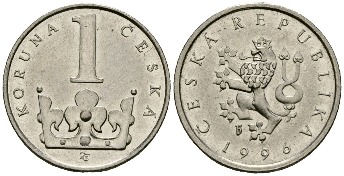 Чехия 1 крона 1996 KM 7 сталь плакированная никелем 4167-123