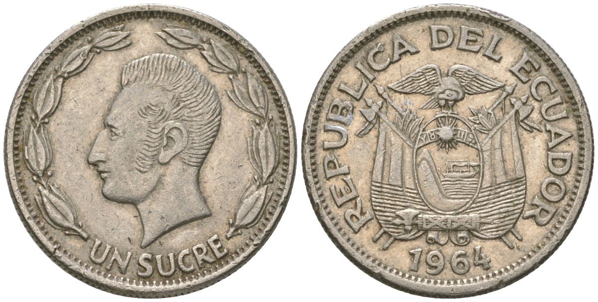 Эквадор 1 сукре 1964 KM 78b сталь плакированная никелем 4511-356