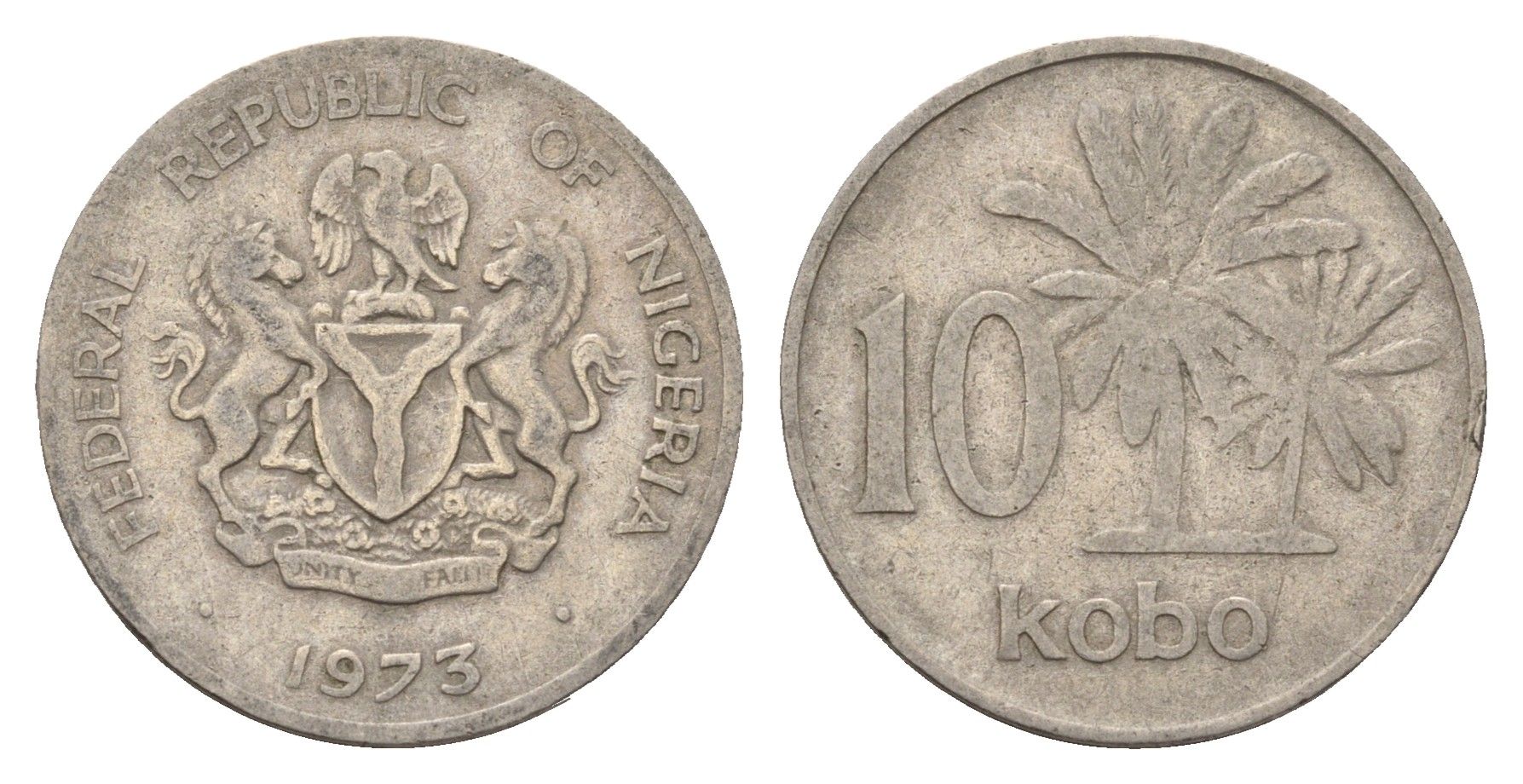 Нигерия 10 кобо 1973 пальмы KM 10.1 медно-никель 4701-1249