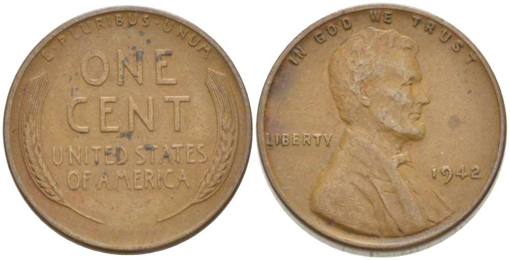 США 1 ЦЕНТ 1942 ЛИНКОЛЬН KM 132 бронза 218-139