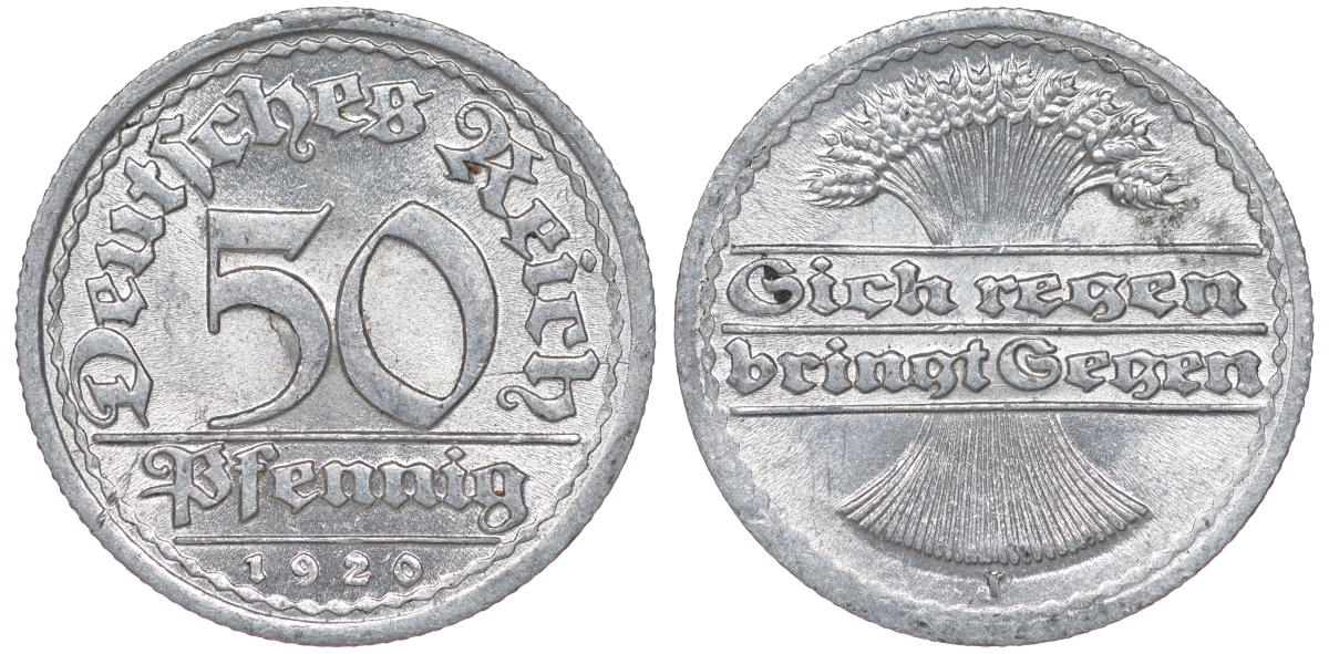 Германия 50 пфеннигов 1920 J KM 27, J. 301 алюминий 4163-944