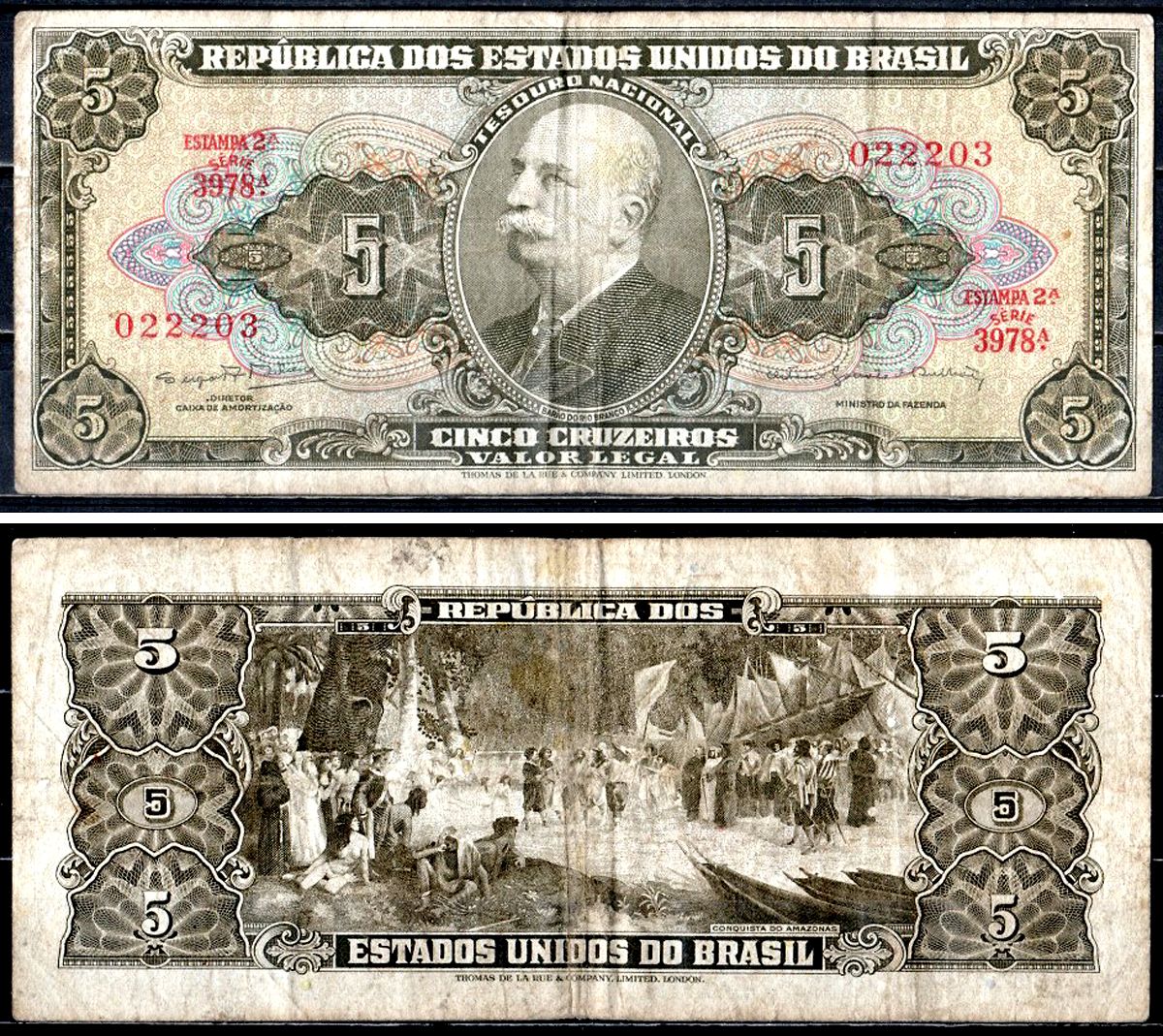 Бразилия 5 крузейро ND (1962-1964) Pick 176 c бумага 8605-39-4-2