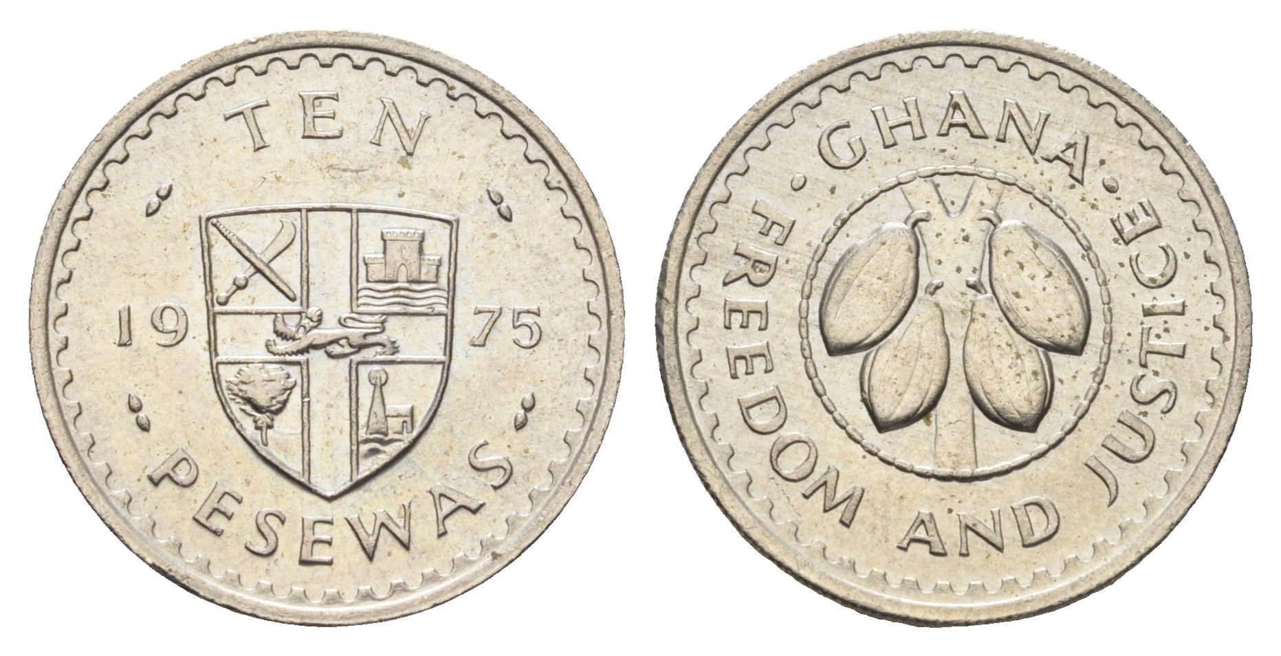 Гана 10 песев 1975 KM 16 медно-никель UNC 4666-612