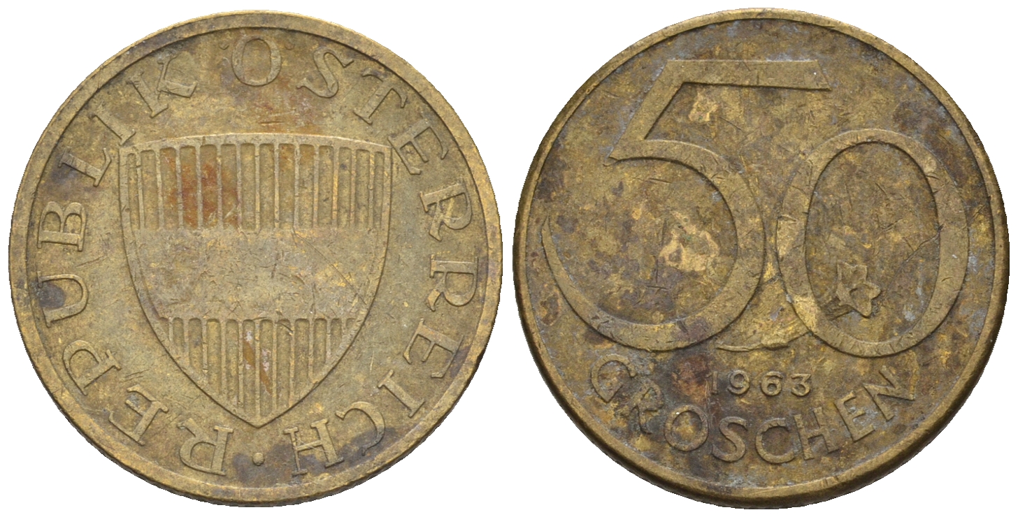 Австрия 50 грошей 1963 KM 2885 алюминиевая бронза 60-1213