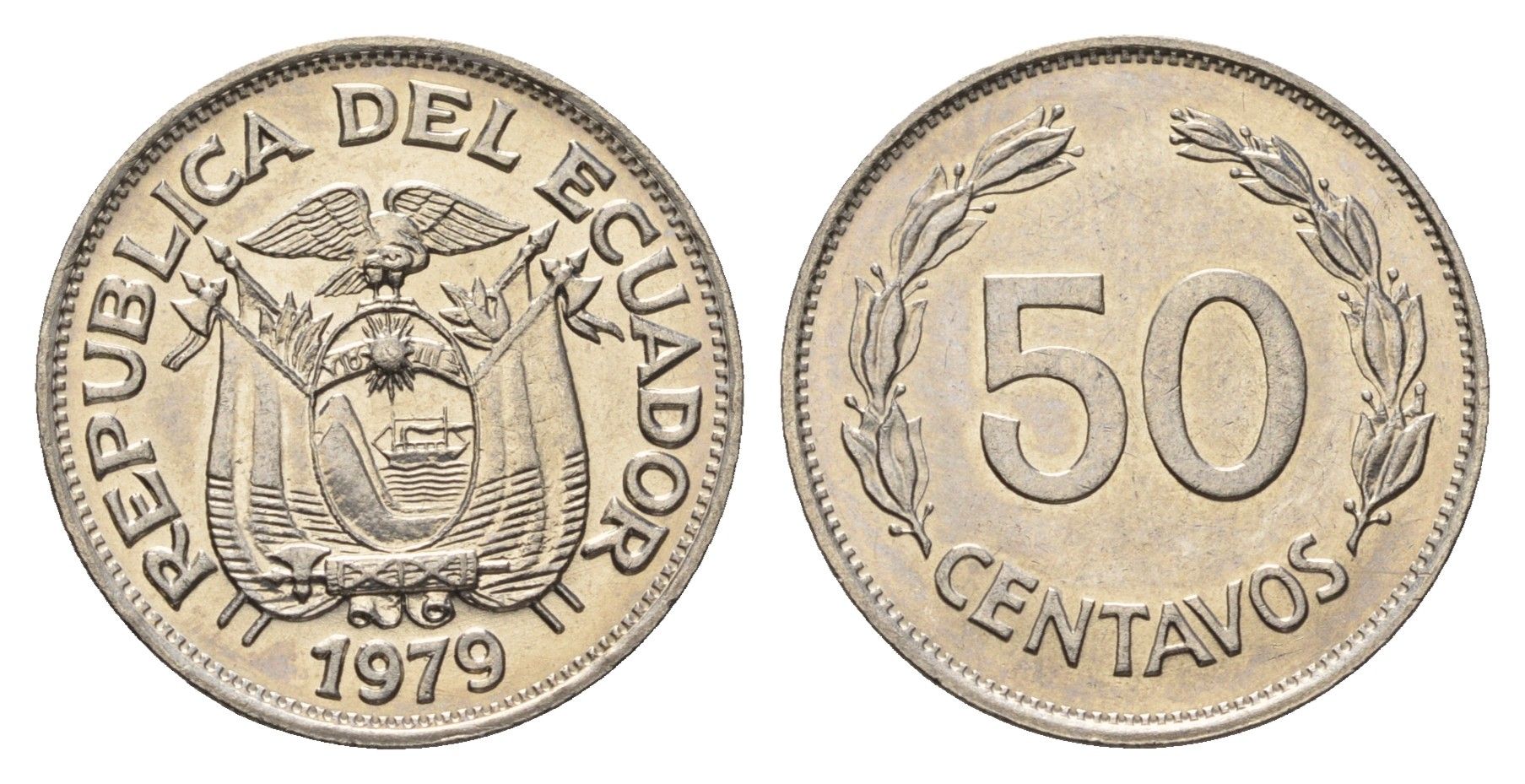 Эквадор 50 сентаво 1979 KM 81 сталь плакированная никелем UNC 4698-553