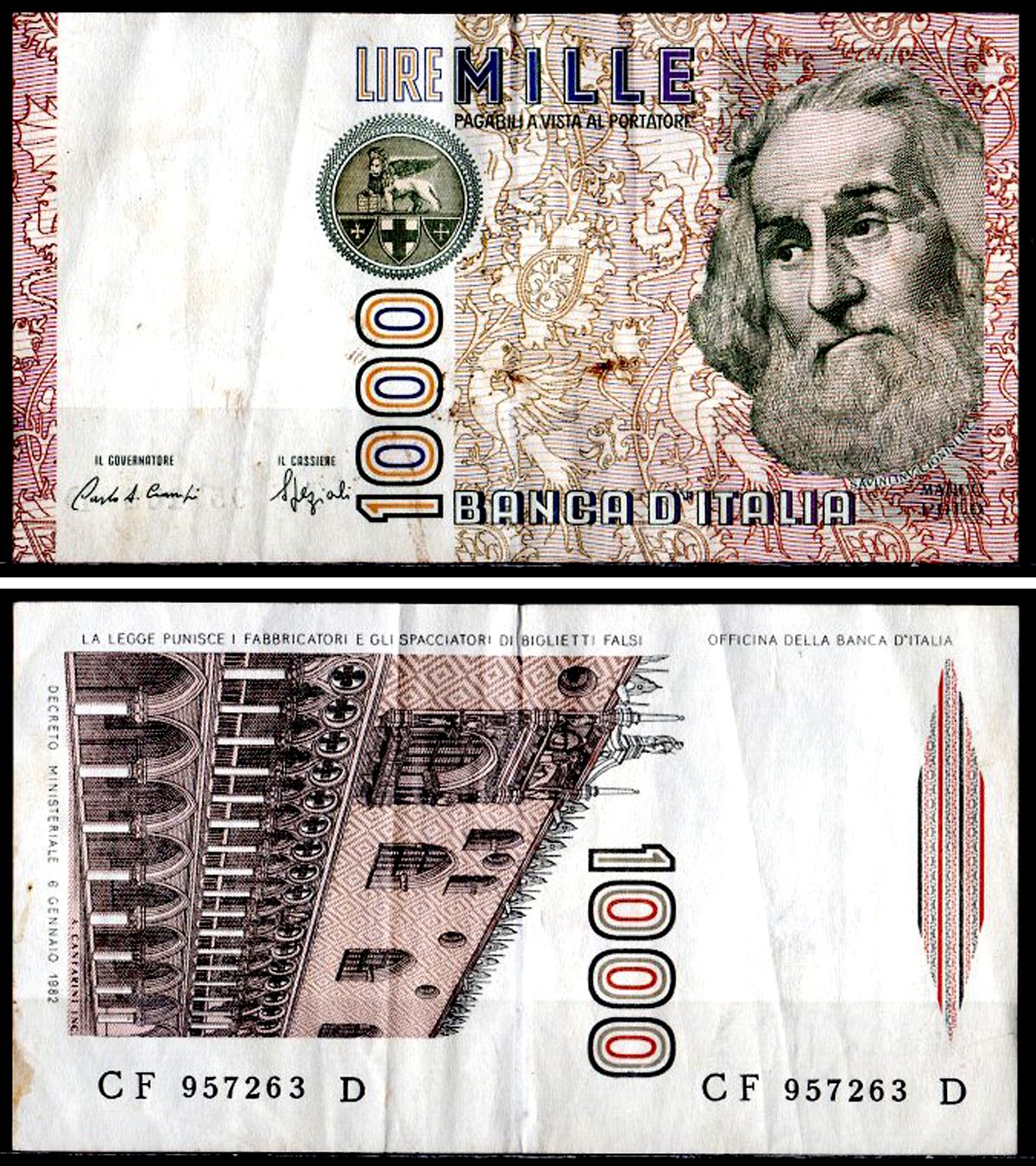 Италия 1000 лир 1982 Pick 109 b бумага 6281-44-1-1