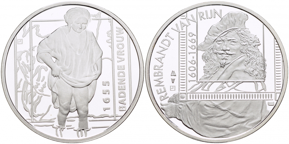 НИДЕРЛАНДЫ МЕДАЛЬ РЕМБРАНДТ (1606-1669), КУПАЛЬЩИЦА, ПОРТРЕТ 1655 ГОДА, ДИАМЕТР 30мм., ВЕС 9,42 гр. медно-никель 1087-2-22