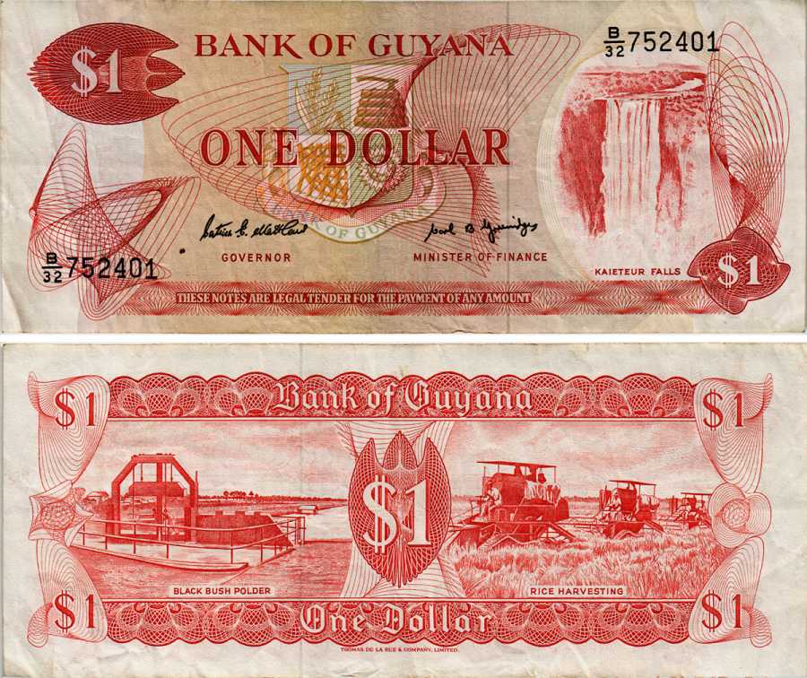 Гайана 1 доллар ND (1966-1992) Patrick Matthews, Carl Greenidge Pick 21 f бумага 6281-50-4-1